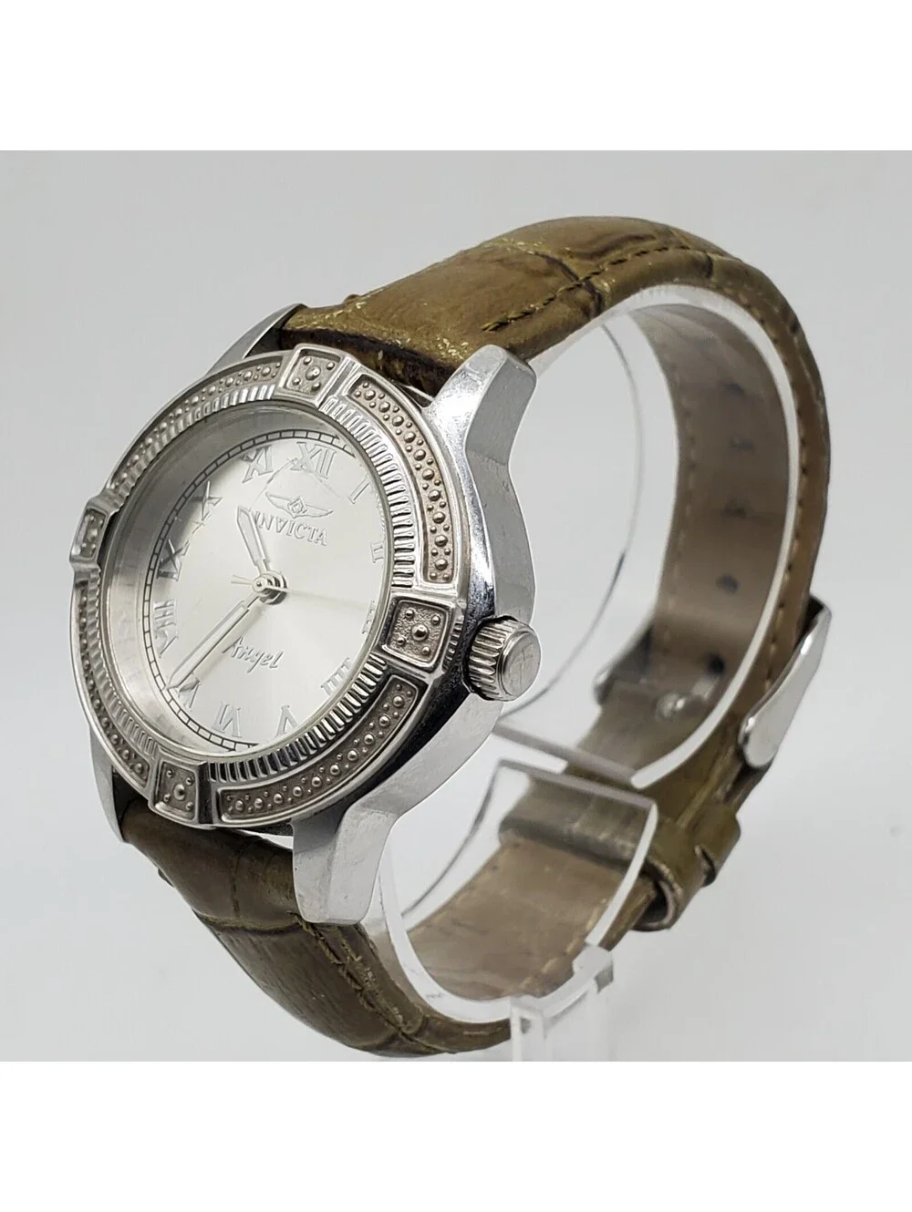Invicta Angel Watch Women 32mm Silver Tone 15083 Leather Band New Battery